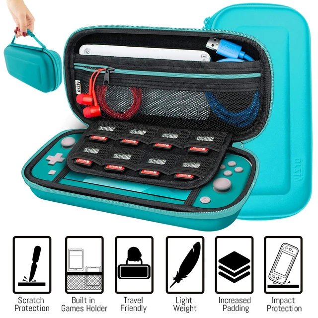 Alt view image 5 of 7 - Switch Lite Accessories Bundle - Case & Screen Protector for Nintendo Switch Lite Console, USB Cable, Games Holder, Grip Case, Headphones, Thumb-Grip Pack & More (Gift Pack - Turquoise Blue)