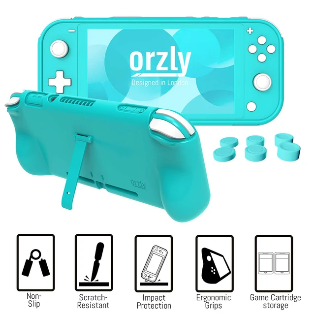 Alt view image 6 of 7 - Switch Lite Accessories Bundle - Case & Screen Protector for Nintendo Switch Lite Console, USB Cable, Games Holder, Grip Case, Headphones, Thumb-Grip Pack & More (Gift Pack - Turquoise Blue)
