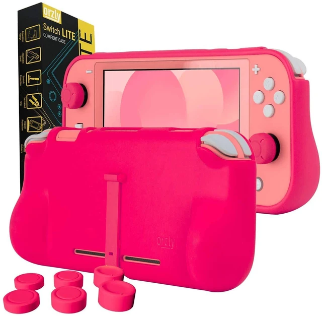 Main image of Grip Case Compatible for use with Nintendo Switch Lite Case with Comfort Padded Hand Grips, Kickstand, & Pack of Thumb Grips - Pink