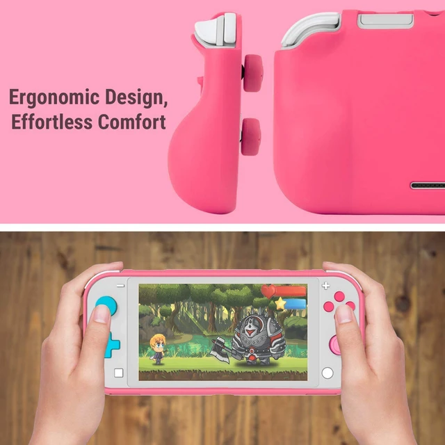 Alt view image 3 of 7 - Grip Case Compatible for use with Nintendo Switch Lite Case with Comfort Padded Hand Grips, Kickstand, & Pack of Thumb Grips - Pink