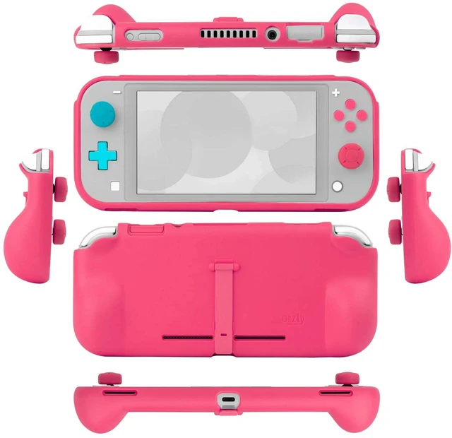 Alt view image 4 of 7 - Grip Case Compatible for use with Nintendo Switch Lite Case with Comfort Padded Hand Grips, Kickstand, & Pack of Thumb Grips - Pink