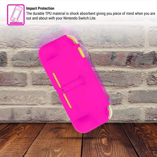 Alt view image 5 of 7 - Grip Case Compatible for use with Nintendo Switch Lite Case with Comfort Padded Hand Grips, Kickstand, & Pack of Thumb Grips - Pink