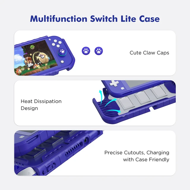 Alt view image 7 of 7 - Protective Case for Switch Lite 2019, with Thumb Grip Caps | Only Fits Switch Lite 2019 (5.5"), Not for Switch 2 (2025 Release, 7.9"), No Screen Srotector Included, Blue
