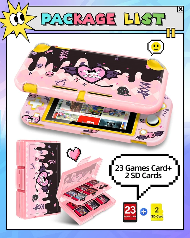Alt view image 5 of 6 - 6in1 Kits Accessories Bundle for Nintendo Switch Lite 2019 - Cute Carrying Case, Protective Cover, Joy Con Grips, Thumb Grips, 24 Game Holder, Shoulder Strap Teens Boys Girls, Skull