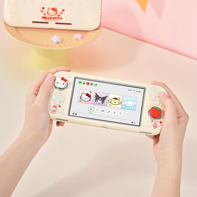 Alt view image 6 of 7 - Switch Lite Protective Case,Soft Silicone Protective Shell,Anti-Scratch Protective Cover Case for Switch Lite with 2 Thumb Grip CapsBeige Hello Kitty