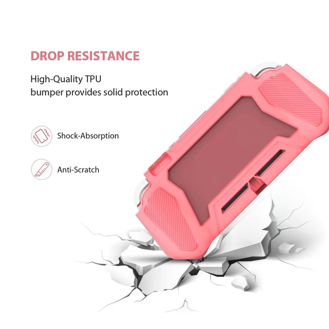 Alt view image 3 of 7 - Switch Lite Case Protective Case for Nintendo Switch Lite | Compatible with Nintendo Lite, Screen Protector Cover Hand Grip with Detachable TPU+Built-in PC Screen (Pink)