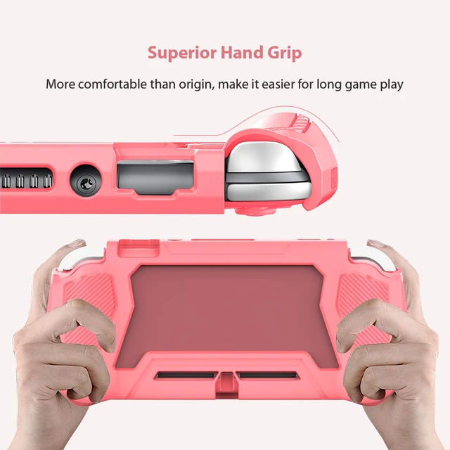Alt view image 4 of 7 - Switch Lite Case Protective Case for Nintendo Switch Lite | Compatible with Nintendo Lite, Screen Protector Cover Hand Grip with Detachable TPU+Built-in PC Screen (Pink)