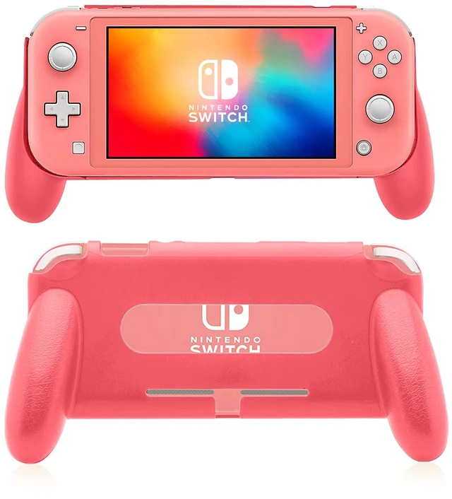 Main image of Switch Lite Grip Handle, Ergonomic Anti-Slip Lightweight Design, Coral | Ergonomic Switch Lite grip for larger hands, snap-on fit, non-slip hold and full access to buttons, USB-C port and controls