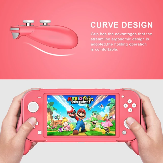 Alt view image 6 of 6 - Switch Lite Grip Handle, Ergonomic Anti-Slip Lightweight Design, Coral | Ergonomic Switch Lite grip for larger hands, snap-on fit, non-slip hold and full access to buttons, USB-C port and controls
