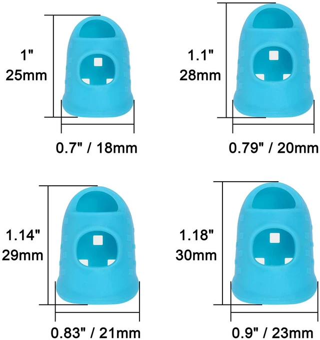 Alt view image 3 of 7 - 16 Pcs Finger Tips, 4 Sizes Thimble Fingertip Grips - Blue, Aqua | Soft Silicone, Thumb Protectors Pads Cover, for Hand Sewing, Paper Sorting, Page Turning, Money Counting, Guitar Playing