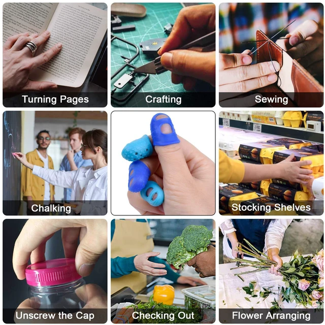 Alt view image 5 of 7 - 16 Pcs Finger Tips, 4 Sizes Thimble Fingertip Grips - Blue, Aqua | Soft Silicone, Thumb Protectors Pads Cover, for Hand Sewing, Paper Sorting, Page Turning, Money Counting, Guitar Playing