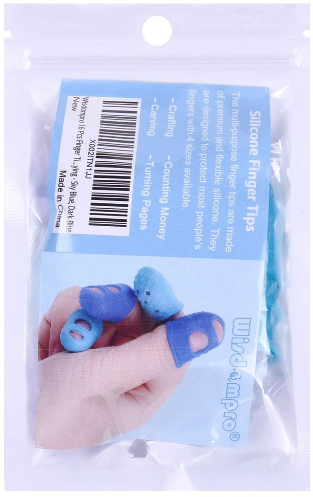 Alt view image 6 of 7 - 16 Pcs Finger Tips, 4 Sizes Thimble Fingertip Grips - Blue, Aqua | Soft Silicone, Thumb Protectors Pads Cover, for Hand Sewing, Paper Sorting, Page Turning, Money Counting, Guitar Playing