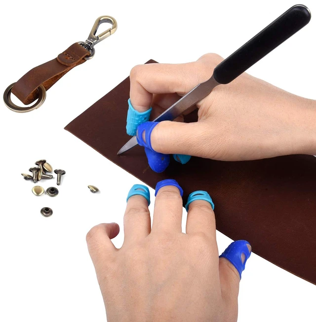 Alt view image 7 of 7 - 16 Pcs Finger Tips, 4 Sizes Thimble Fingertip Grips - Blue, Aqua | Soft Silicone, Thumb Protectors Pads Cover, for Hand Sewing, Paper Sorting, Page Turning, Money Counting, Guitar Playing