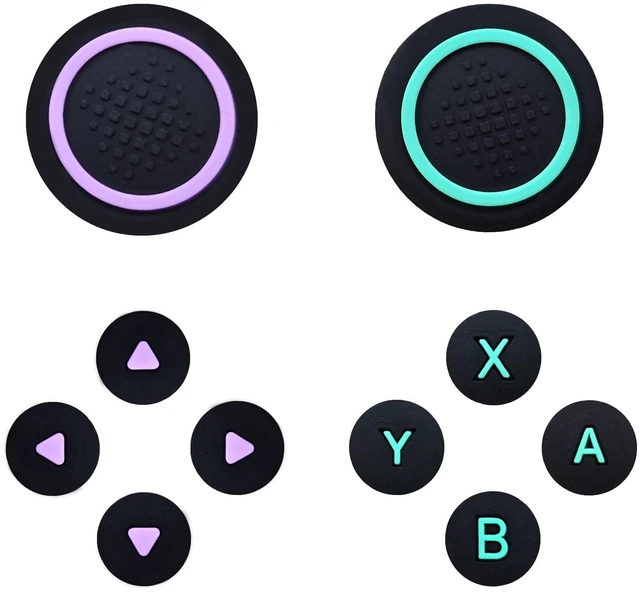 Main image of Switch 2 Thumb Grip Caps Cross D-Pad Button Caps Set, Green&Purple | Soft Joystick Covers Key Buttons Cover Caps Sticker Accessories Design for Switch 2
