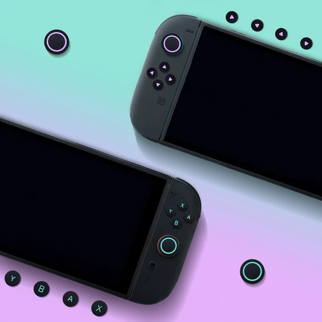 Alt view image 7 of 7 - Switch 2 Thumb Grip Caps Cross D-Pad Button Caps Set, Green&Purple | Soft Joystick Covers Key Buttons Cover Caps Sticker Accessories Design for Switch 2