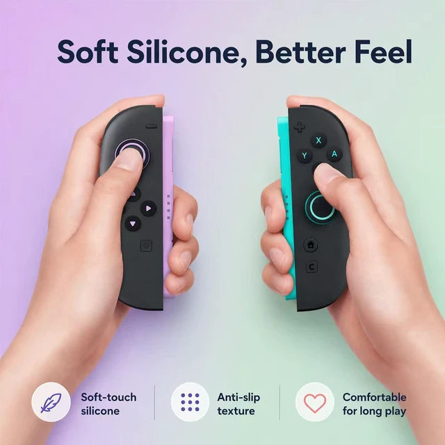 Alt view image 5 of 7 - Switch 2 Thumb Grip Caps Cross D-Pad Button Caps Set, Green&Purple | Soft Joystick Covers Key Buttons Cover Caps Sticker Accessories Design for Switch 2
