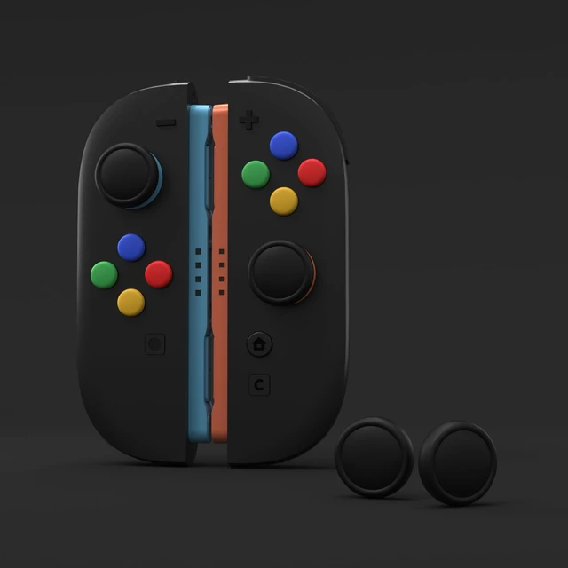 Alt view image 2 of 7 - Button Caps + Thumb Grip Set for Nintendo Switch 2, 4 Silicone Colorful ABXY Directional Button Covers & 2 Joystick Caps for Joycon - Black