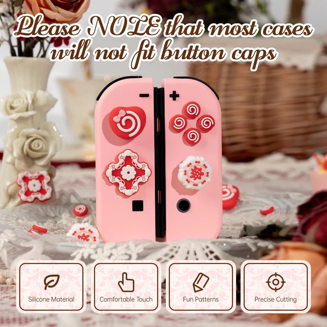 Alt view image 2 of 7 - Cute Switch D-Pad Button Caps Silicone Thumb Grips Set, ABXY Key Buttons Sticker Joystick Cover Caps for Nintendo Switch/OLED - Strawberry Cream Cake