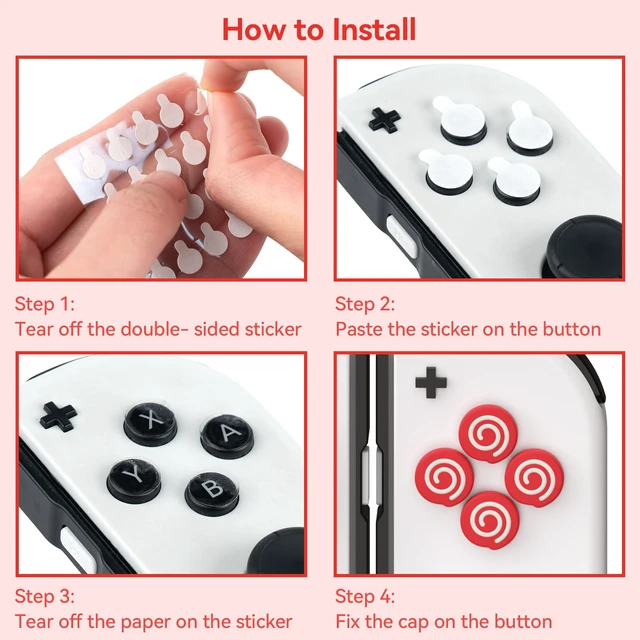 Alt view image 4 of 7 - Cute Switch D-Pad Button Caps Silicone Thumb Grips Set, ABXY Key Buttons Sticker Joystick Cover Caps for Nintendo Switch/OLED - Strawberry Cream Cake