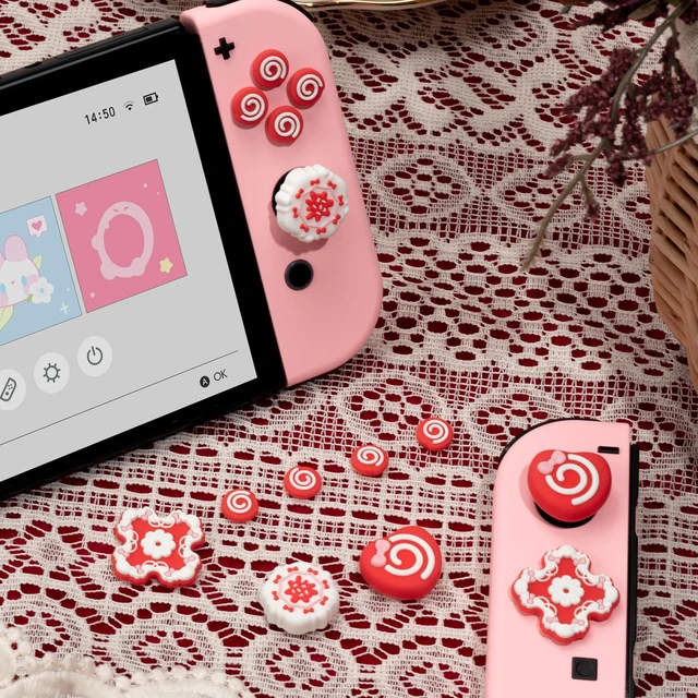 Alt view image 7 of 7 - Cute Switch D-Pad Button Caps Silicone Thumb Grips Set, ABXY Key Buttons Sticker Joystick Cover Caps for Nintendo Switch/OLED - Strawberry Cream Cake