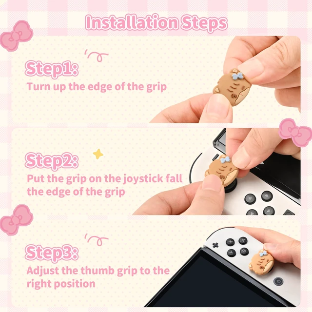 Alt view image 3 of 7 - 4PCS Switch Thumb Grip Caps,Kawaii Thumbstick Caps,Soft Silicone Joystick Cover Compatible with Switch/OLED/Lite - Mikko Sweet Thoughts