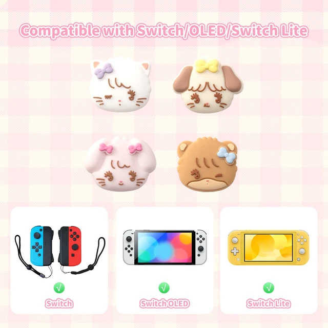 Alt view image 2 of 7 - 4PCS Switch Thumb Grip Caps,Kawaii Thumbstick Caps,Soft Silicone Joystick Cover Compatible with Switch/OLED/Lite - Mikko Sweet Thoughts