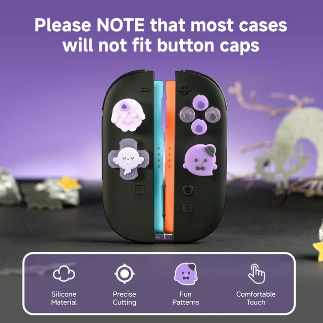 Alt view image 3 of 7 - Switch 2 D-Pad Button Caps Silicone Thumb Grips Set, ABXY Key Buttons Sticker Joystick Cover Caps for Switch 2 (2025) - Candlelight Ghost