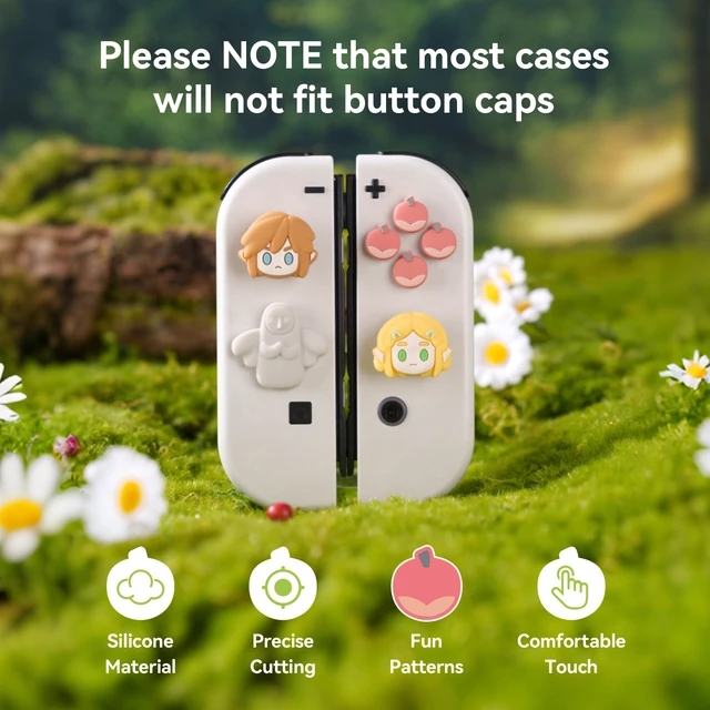 Alt view image 2 of 7 - ABXY Buttons Sticker Joystick Cover Caps, Cross D-Pad Button Caps Silicone Thumb Grips Set Compatible with Nintendo Switch/OLED Controller (Knights and Princess)