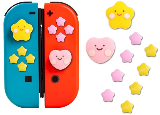 Main image of PERFECTSIGHT Cute D-Pad Button Caps Silicone Thumb Grips Set, ABXY Key Buttons Sticker Joystick Cover Caps Compatible with Nintendo Switch/OLED - Star+Heart