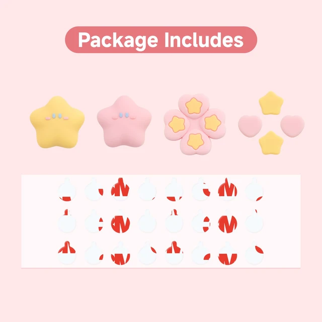 Alt view image 4 of 7 - ABXY Buttons Sticker Joystick Cover Caps for Switch 2, Cross D-Pad Button Caps Silicone Thumb Grips Set Compatible with Nintendo Switch 2 Controller - Star Baby(Pink and Yellow)
