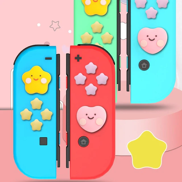 Alt view image 6 of 7 - PERFECTSIGHT Cute D-Pad Button Caps Silicone Thumb Grips Set, ABXY Key Buttons Sticker Joystick Cover Caps Compatible with Nintendo Switch/OLED - Star+Heart