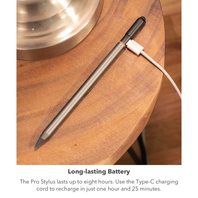 Alt view image 2 of 7 - Pro Stylus with Active & Capacitive Tips, Palm Rejection, Tilt Recognition, Instant Bluetooth Pairing, Compatible with iPad Pro 11/12.9 (3,4, & 5 Gen)/Air 10.9/iPad 10.2/9.7/Mini 5, Gray, Gen 1