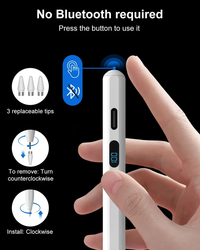 Alt view image 4 of 7 - Stylus Pen for iPhone, High Senstivity Universal Stylus Pen | Fast Charging, Magnetic, Stylus Pen for Touchscreen with LED Power Display, for iPhone Andriod/Tablet/Switch/Samsung Galaxy