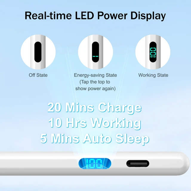 Alt view image 2 of 7 - Stylus Pen for iPad 2026-2018 with LED Power Display 2X Fast Charge | Palm Rejection Pencil for iPad 10/9/8/7/6th,11th A16,Air 11/13 M2/M3/M4 ,Pro 11/13 M4/M5,Pro 12.9",Air 5/4/3,Mini 7/6/5