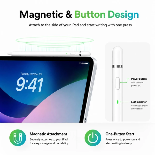 Alt view image 7 of 7 - Pencil 1st Generation for Apple iPad 2018-2026, USB-C Fast Charging | Stylus with Palm Rejection, Tilt Sensitivity, Magnetic on iPad 6-11/Air/Pro/Mini for Notes, Sketching and Study School/Home