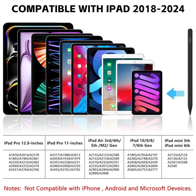 Alt view image 2 of 7 - iPad Stylus Pen for iPad 2018-2026, Palm Rejection, Fast Charging | Tilt Sensitivity, for iPad Pencil A16 /10/9/8/7/6, Pro 11/13" (M5/M4),Air M4/M3/M2/5th/4th, Pro 11/12.9", Mini 6/5, Black