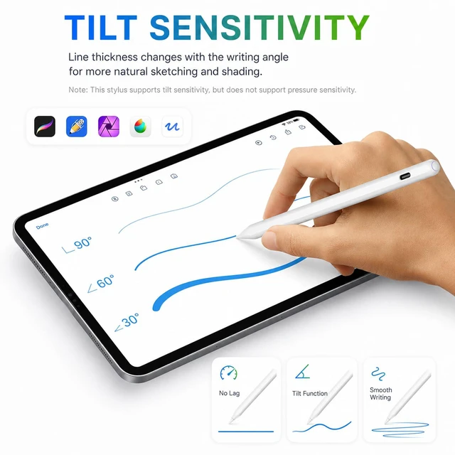 Alt view image 4 of 7 - Magnetic Wireless Charging Pencil 2nd Generation for Apple iPad | USB-C Fast Charging, Palm Rejection, Tilt Sensitivity, Stylus for iPad 6-11/Air/Mini/Pro for Note Drawing Study Work Students