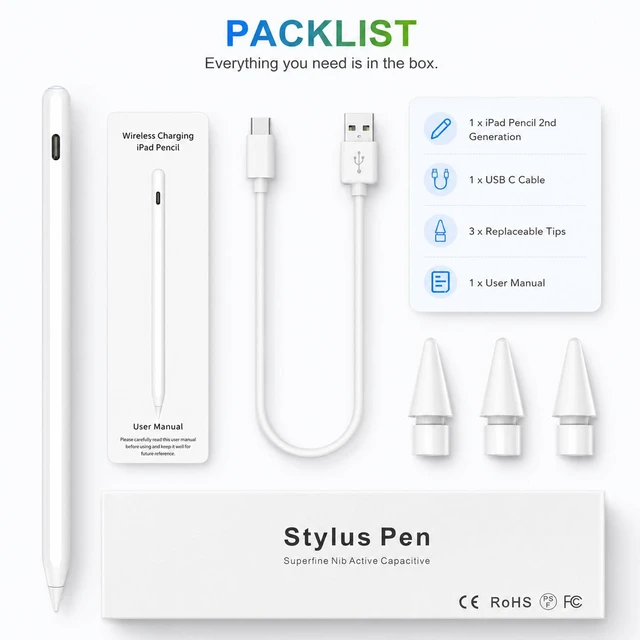 Alt view image 7 of 7 - Magnetic Wireless Charging Pencil 2nd Generation for Apple iPad | USB-C Fast Charging, Palm Rejection, Tilt Sensitivity, Stylus for iPad 6-11/Air/Mini/Pro for Note Drawing Study Work Students