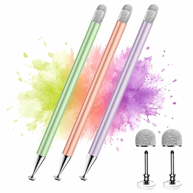 Main image of Stylus Pen for Touchscreen ipad.2-in-1 Tip for Nintendo Switch | 3 Pcs,Disc & Fiber Tip,High Sensitivity,No Charging,Universal for ipad/iphone/Android/Tablets,Lightweight Alloy,4 Tips