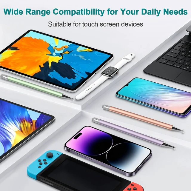Alt view image 5 of 7 - Stylus Pen for Touchscreen ipad.2-in-1 Tip for Nintendo Switch | 3 Pcs,Disc & Fiber Tip,High Sensitivity,No Charging,Universal for ipad/iphone/Android/Tablets,Lightweight Alloy,4 Tips