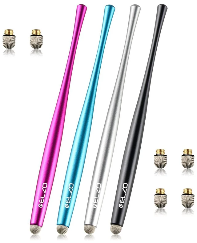 Main image of Capacitive Stylus Pens Premium Metal Slim Combo 4 Pcs Tips for All Touch Screens iPad & Android Tablets DELL/Samsung/HP/Asus/Surface/Samsung/iPhone/LG (Black, Silver, Light Blue & Rose Red)