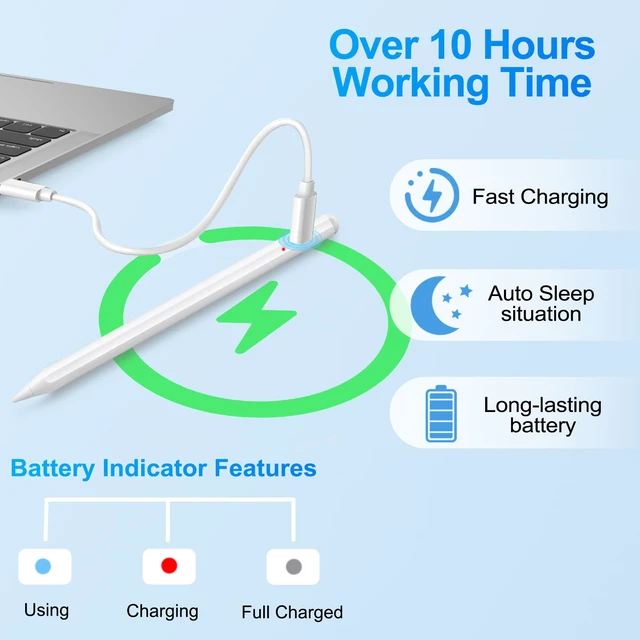 Alt view image 2 of 7 - Stylus Pen for iPad 2018-2026, Fast Charge Apple iPad Pencil-White | Palm Rejection & Tilt Sensitivity Pen for iPad 11/10/9/8/7/6th Gen, Pro 11"/12.9"/13"/M4, Air 3/4/5/M2/M3/M4, Mini 7/6/5th
