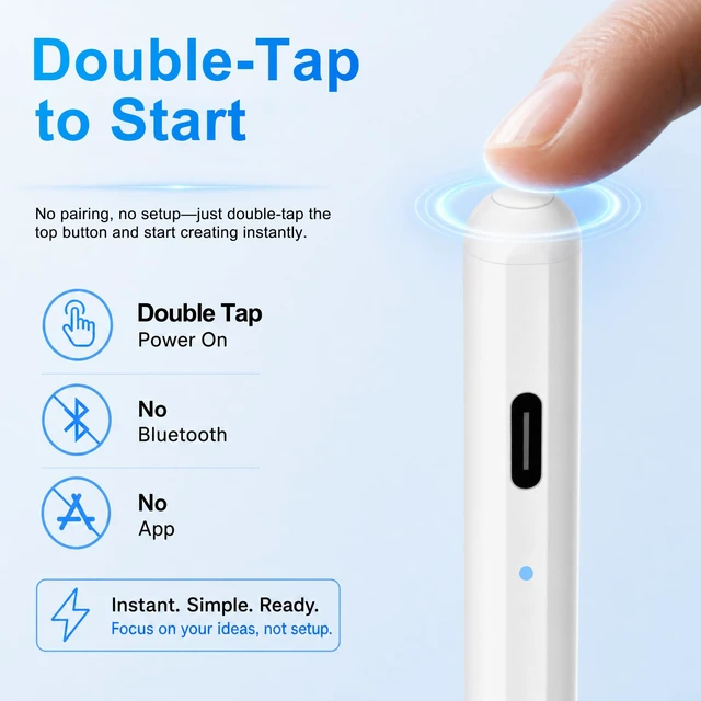 Alt view image 3 of 7 - Stylus Pen for iPad 2018-2026, Fast Charge Apple iPad Pencil-White | Palm Rejection & Tilt Sensitivity Pen for iPad 11/10/9/8/7/6th Gen, Pro 11"/12.9"/13"/M4, Air 3/4/5/M2/M3/M4, Mini 7/6/5th