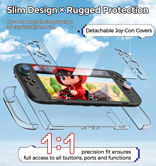 Alt view image 3 of 7 - Dockable Protective Hard Cover for Nintendo Switch 2 with 6 Thumb Grip Caps | Full-Body Slim Hard Shell Cover Switch 2 Accessories, Scratch&Shock Protection Case with Screen Protector, Clear