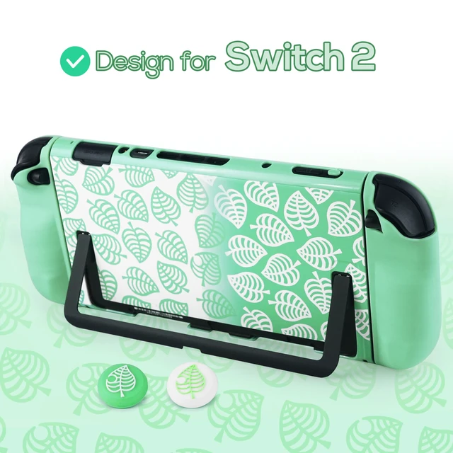 Alt view image 2 of 6 - Dockable Hard PC Protective Case for Nintendo Switch 2 (2025), Slim Shell with Cute Green Leaf Pattern, Ergonomic Grip, Anti-Scratch & Anti-Fingerprint, Includes 2 Leaf Thumb Grips
