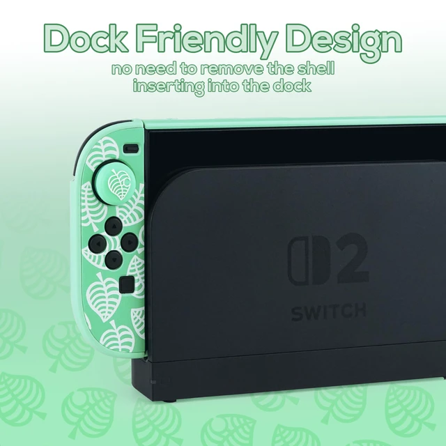 Alt view image 3 of 6 - Dockable Hard PC Protective Case for Nintendo Switch 2 (2025), Slim Shell with Cute Green Leaf Pattern, Ergonomic Grip, Anti-Scratch & Anti-Fingerprint, Includes 2 Leaf Thumb Grips