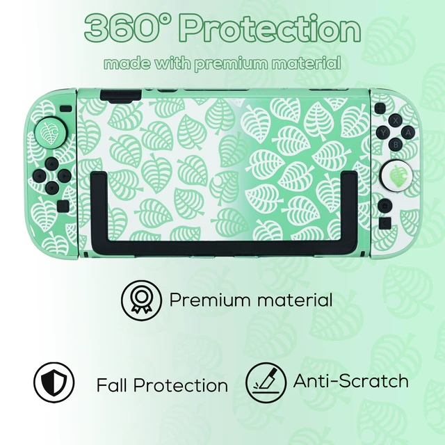 Alt view image 5 of 6 - Dockable Hard PC Protective Case for Nintendo Switch 2 (2025), Slim Shell with Cute Green Leaf Pattern, Ergonomic Grip, Anti-Scratch & Anti-Fingerprint, Includes 2 Leaf Thumb Grips
