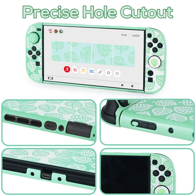 Alt view image 6 of 6 - Dockable Hard PC Protective Case for Nintendo Switch 2 (2025), Slim Shell with Cute Green Leaf Pattern, Ergonomic Grip, Anti-Scratch & Anti-Fingerprint, Includes 2 Leaf Thumb Grips