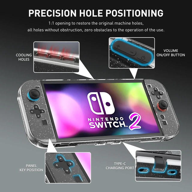 Alt view image 2 of 7 - Glitter Protective Case Cover Shell for Nintendo Switch 2(2025),Clear Sparkle Full Dockable Slim Hard Protection Cute Shining Skin Case for Switch 2, Shockproof Screen Protector,4 Thumb Grip