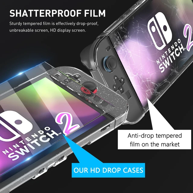 Alt view image 5 of 7 - Glitter Protective Case Cover Shell for Nintendo Switch 2(2025),Clear Sparkle Full Dockable Slim Hard Protection Cute Shining Skin Case for Switch 2, Shockproof Screen Protector,4 Thumb Grip
